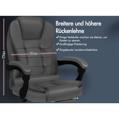ALFORDSON Massage-Bürostuhl mit Fußstütze, Executive-Gaming-Sitz, PU-Leder Grau