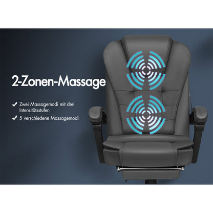 ALFORDSON Massage-Bürostuhl mit Fußstütze, Executive-Gaming-Sitz, PU-Leder Grau