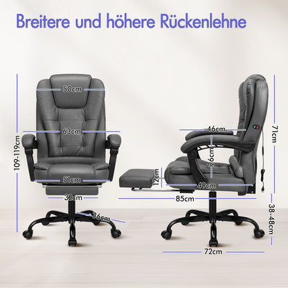 ALFORDSON Massage-Bürostuhl mit Fußstütze, Executive-Gaming-Sitz, PU-Leder Grau