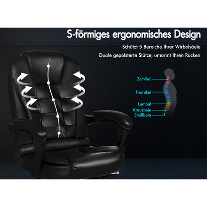 ALFORDSON Massage-Bürostuhl mit Fußstütze, Executive-Gaming-Sitz, PU-Leder