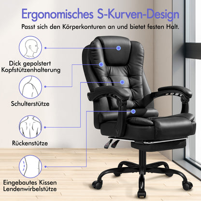 ALFORDSON Massage-Bürostuhl mit Fußstütze, Executive-Gaming-Sitz, PU-Leder
