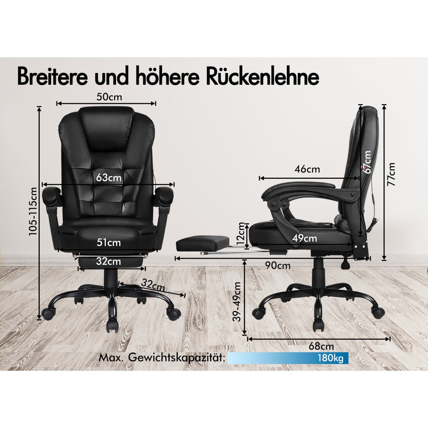 ALFORDSON Massage-Bürostuhl mit Fußstütze, Executive-Gaming-Sitz, PU-Leder