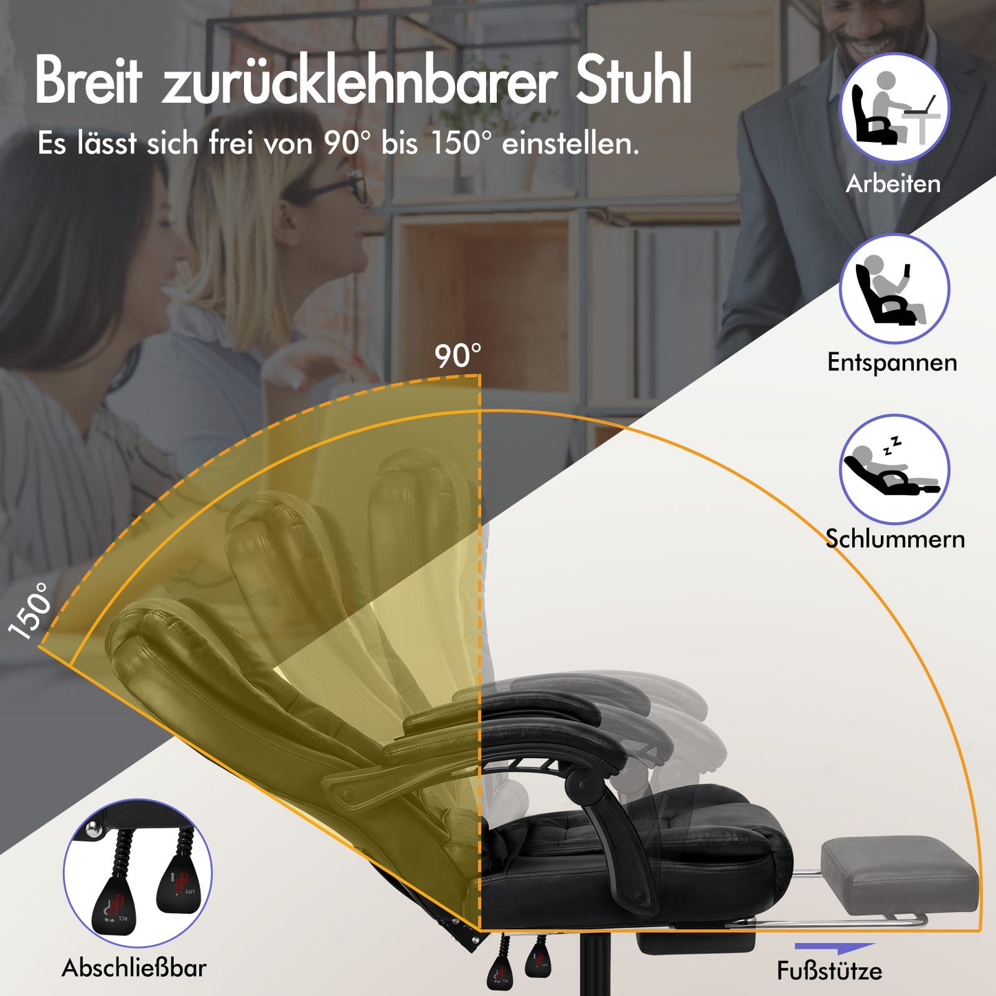 ALFORDSON Massage-Bürostuhl mit Fußstütze, Executive-Gaming-Sitz, PU-Leder