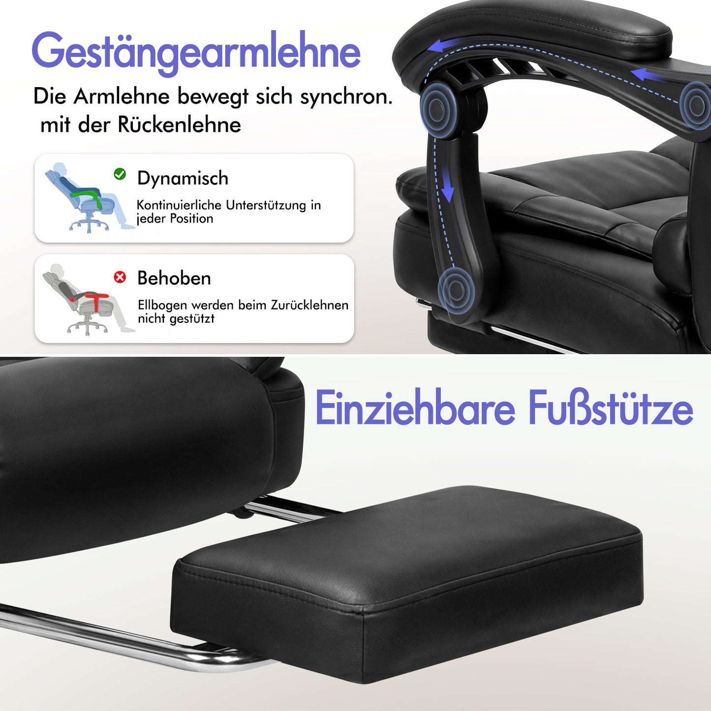 ALFORDSON Massage-Bürostuhl mit Fußstütze, Executive-Gaming-Sitz, PU-Leder