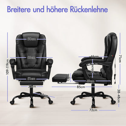ALFORDSON Massage-Bürostuhl mit Fußstütze, Executive-Gaming-Sitz, PU-Leder
