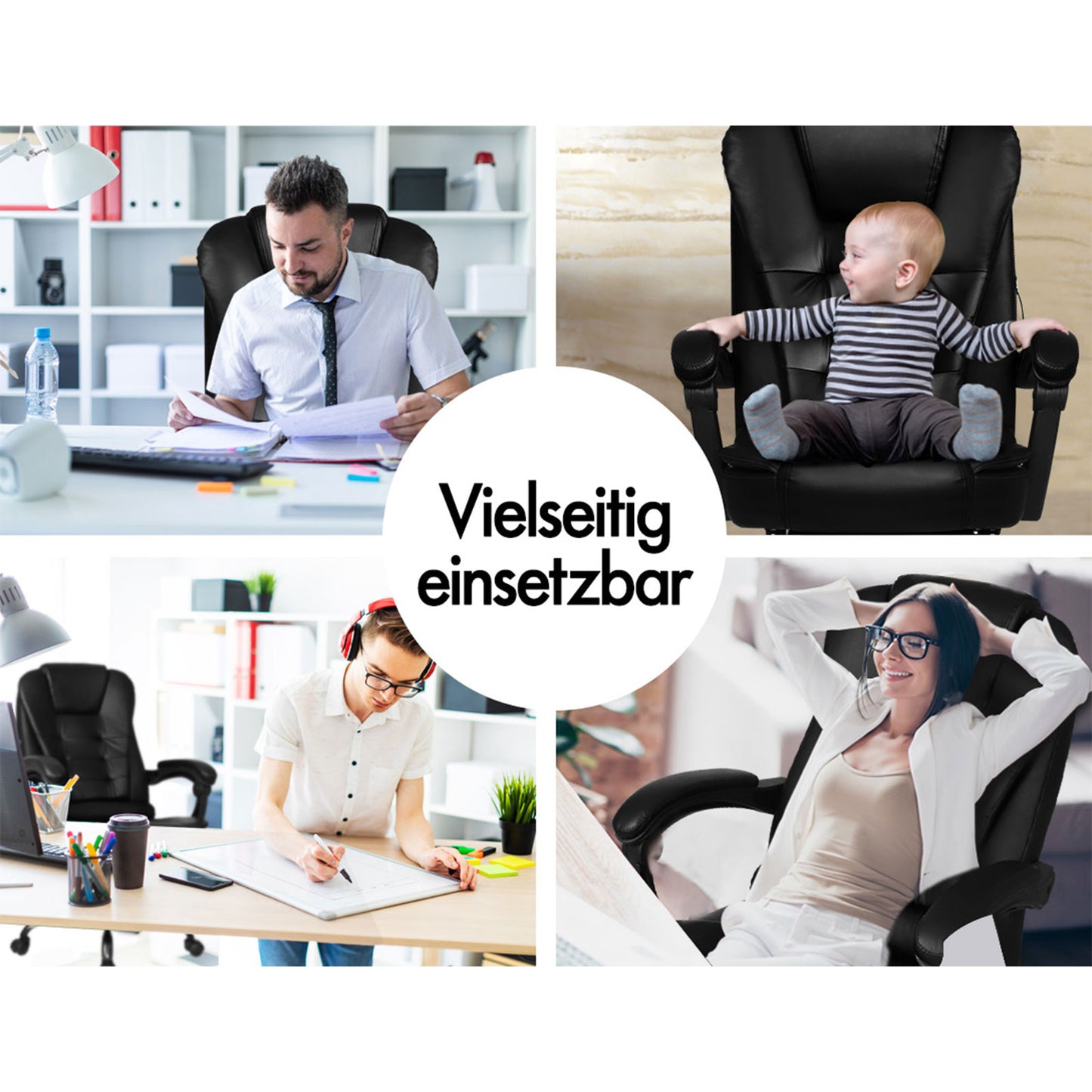 ALFORDSON Massage-Bürostuhl mit Fußstütze, Executive-Gaming-Sitz, PU-Leder