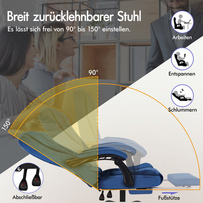 ALFORDSON Massage-Bürostuhl mit Fußstütze Samt Blau Executive-Gaming-Sitz
