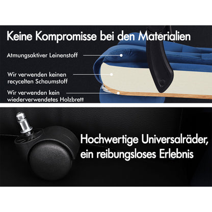 ALFORDSON Massage-Bürostuhl mit Fußstütze Samt Blau Executive-Gaming-Sitz