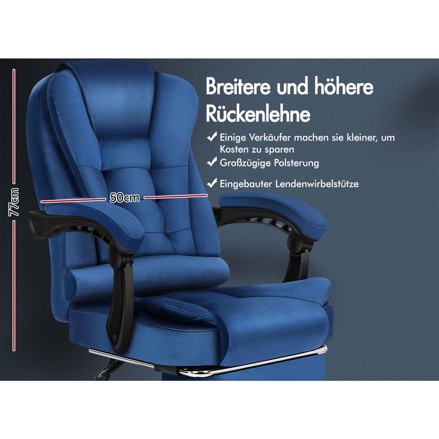 ALFORDSON Massage-Bürostuhl mit Fußstütze Samt Blau Executive-Gaming-Sitz