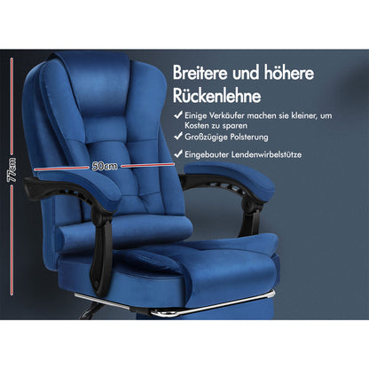 ALFORDSON Massage-Bürostuhl mit Fußstütze Samt Blau Executive-Gaming-Sitz