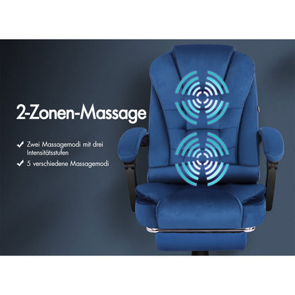 ALFORDSON Massage-Bürostuhl mit Fußstütze Samt Blau Executive-Gaming-Sitz