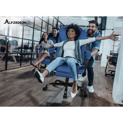 ALFORDSON Massage-Bürostuhl mit Fußstütze Samt Blau Executive-Gaming-Sitz