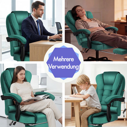 ELFORDSON Massage-Bürostuhl mit Fußstütze Samt Grün Executive-Gaming-Sitz