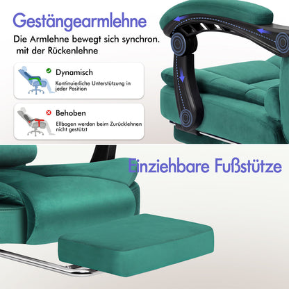 ELFORDSON Massage-Bürostuhl mit Fußstütze Samt Grün Executive-Gaming-Sitz