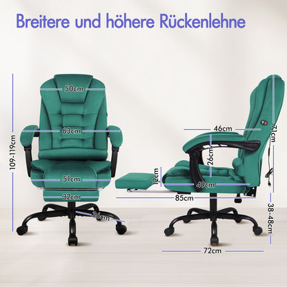 ELFORDSON Massage-Bürostuhl mit Fußstütze Samt Grün Executive-Gaming-Sitz
