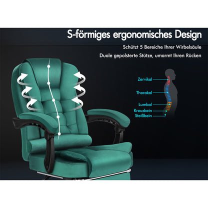 ELFORDSON Massage-Bürostuhl mit Fußstütze Samt Grün Executive-Gaming-Sitz