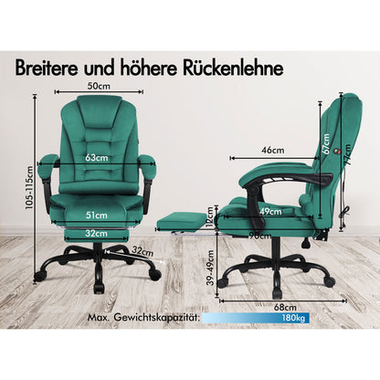 ELFORDSON Massage-Bürostuhl mit Fußstütze Samt Grün Executive-Gaming-Sitz