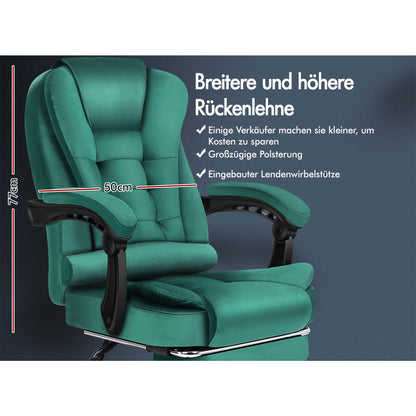 ELFORDSON Massage-Bürostuhl mit Fußstütze Samt Grün Executive-Gaming-Sitz