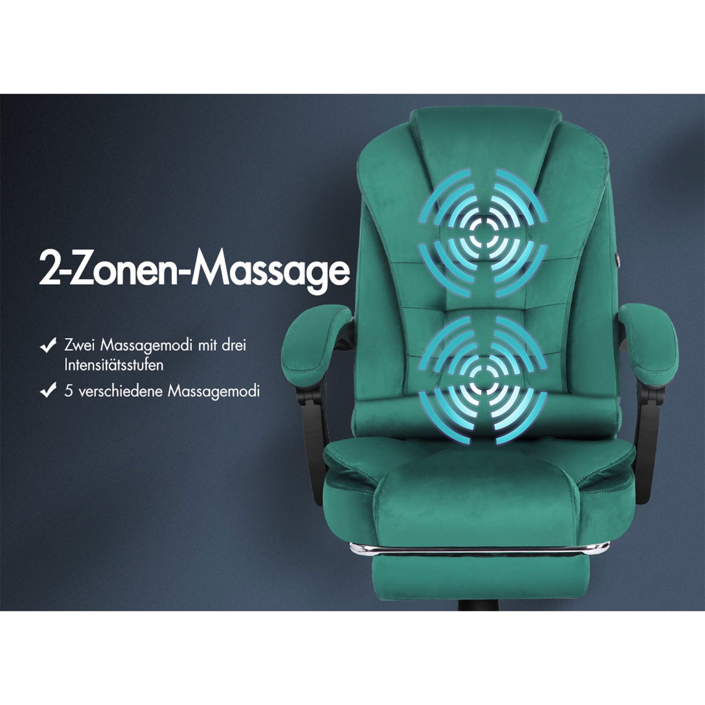 ELFORDSON Massage-Bürostuhl mit Fußstütze Samt Grün Executive-Gaming-Sitz