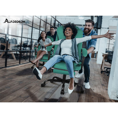 ELFORDSON Massage-Bürostuhl mit Fußstütze Samt Grün Executive-Gaming-Sitz