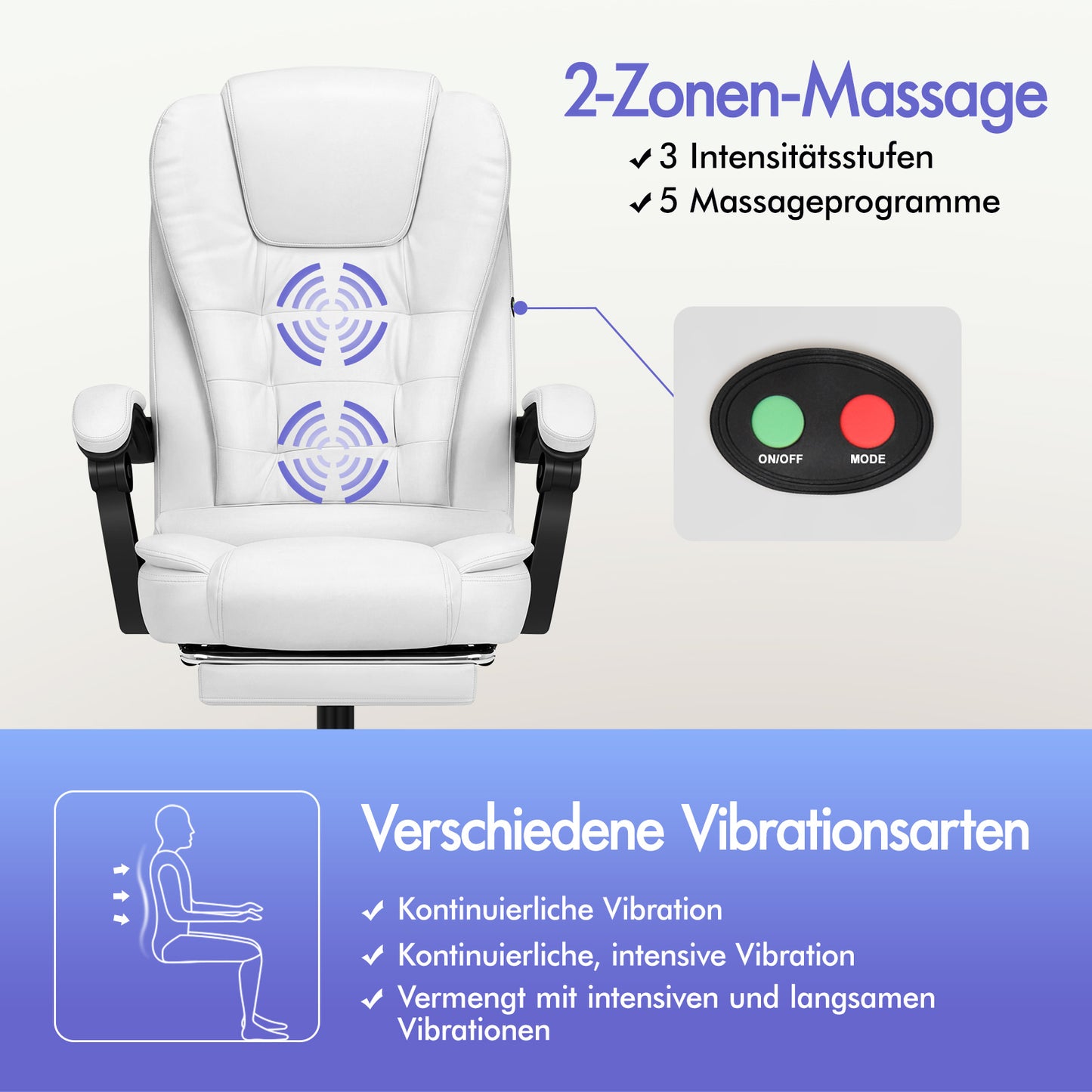 ALFORDSON Massage-Bürostuhl mit Fußstütze, Executive-Gaming-Sitz, PU-Leder Weiß
