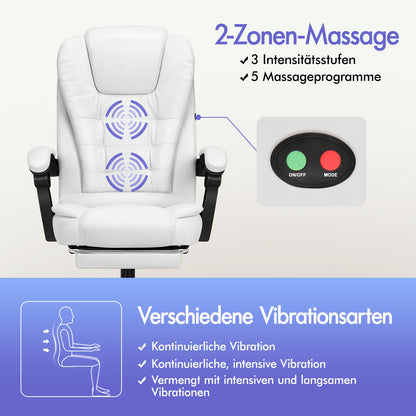 ALFORDSON Massage-Bürostuhl mit Fußstütze, Executive-Gaming-Sitz, PU-Leder Weiß