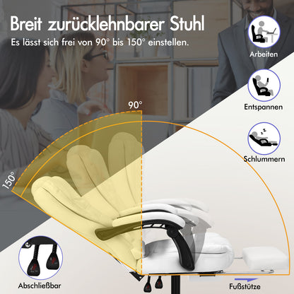ALFORDSON Massage-Bürostuhl mit Fußstütze, Executive-Gaming-Sitz, PU-Leder Weiß