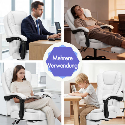 ALFORDSON Massage-Bürostuhl mit Fußstütze, Executive-Gaming-Sitz, PU-Leder Weiß
