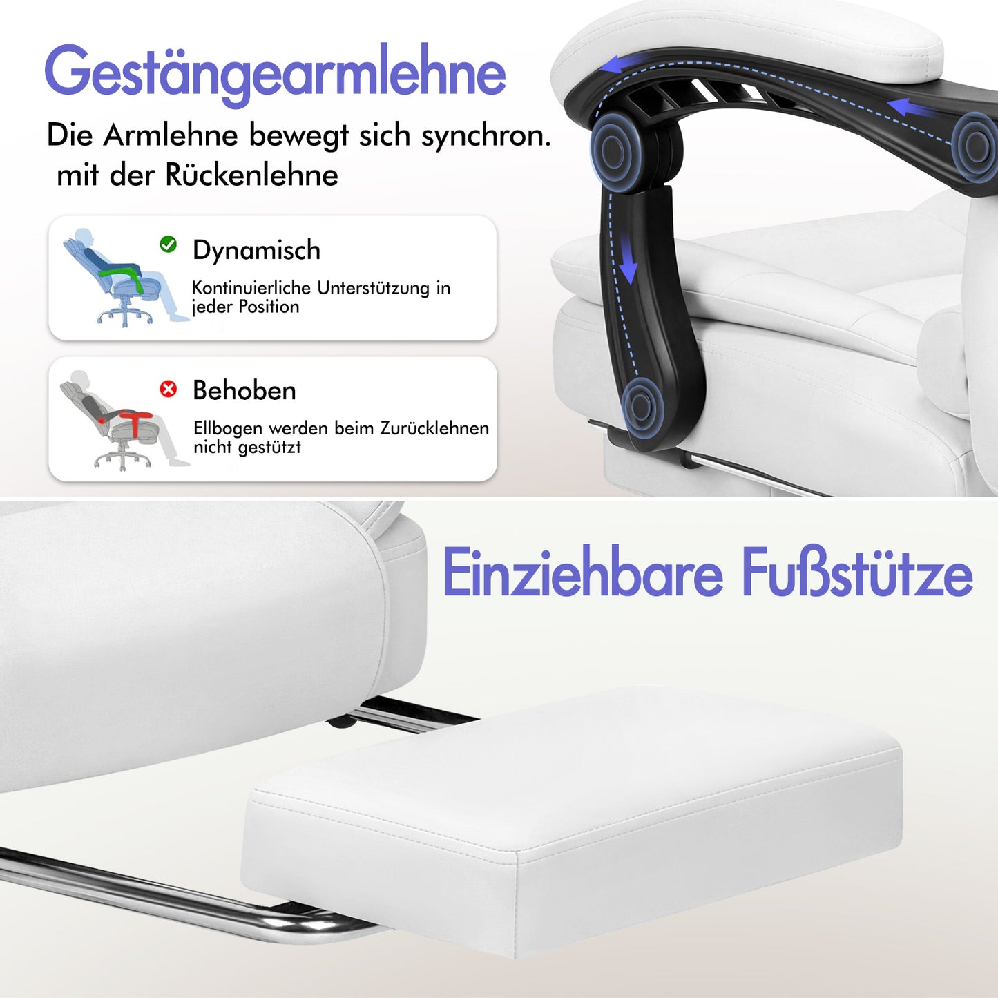 ALFORDSON Massage-Bürostuhl mit Fußstütze, Executive-Gaming-Sitz, PU-Leder Weiß