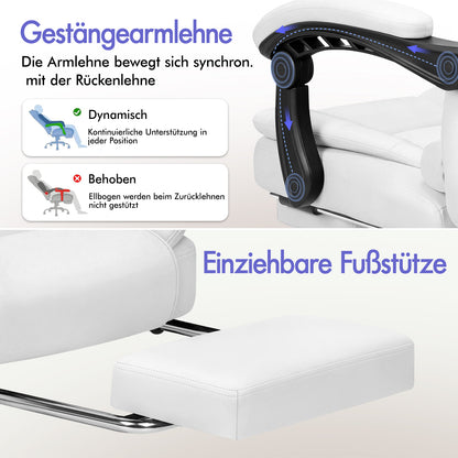 ALFORDSON Massage-Bürostuhl mit Fußstütze, Executive-Gaming-Sitz, PU-Leder Weiß