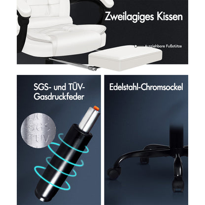ALFORDSON Massage-Bürostuhl mit Fußstütze, Executive-Gaming-Sitz, PU-Leder Weiß