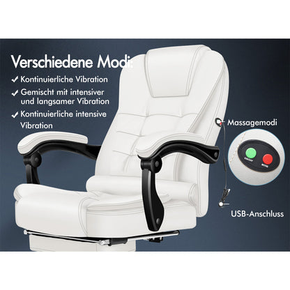 ALFORDSON Massage-Bürostuhl mit Fußstütze, Executive-Gaming-Sitz, PU-Leder Weiß