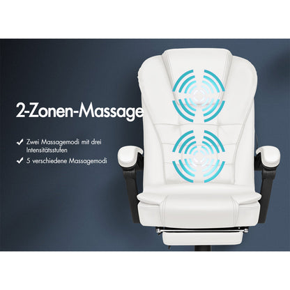 ALFORDSON Massage-Bürostuhl mit Fußstütze, Executive-Gaming-Sitz, PU-Leder Weiß