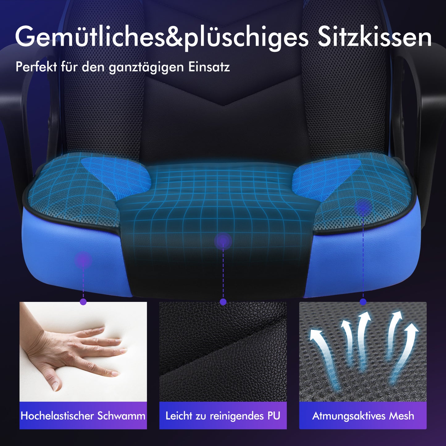 ALFORDSON Gaming Stuhl Racing Büro Ergonomisch Drehbar Exekutive Computer Blau