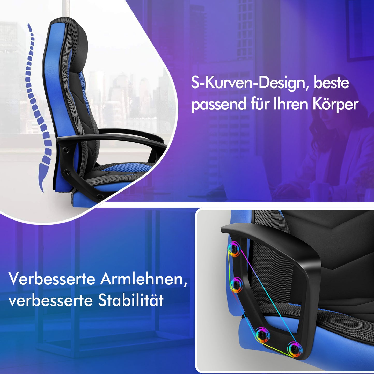 ALFORDSON Gaming Stuhl Racing Büro Ergonomisch Drehbar Exekutive Computer Blau