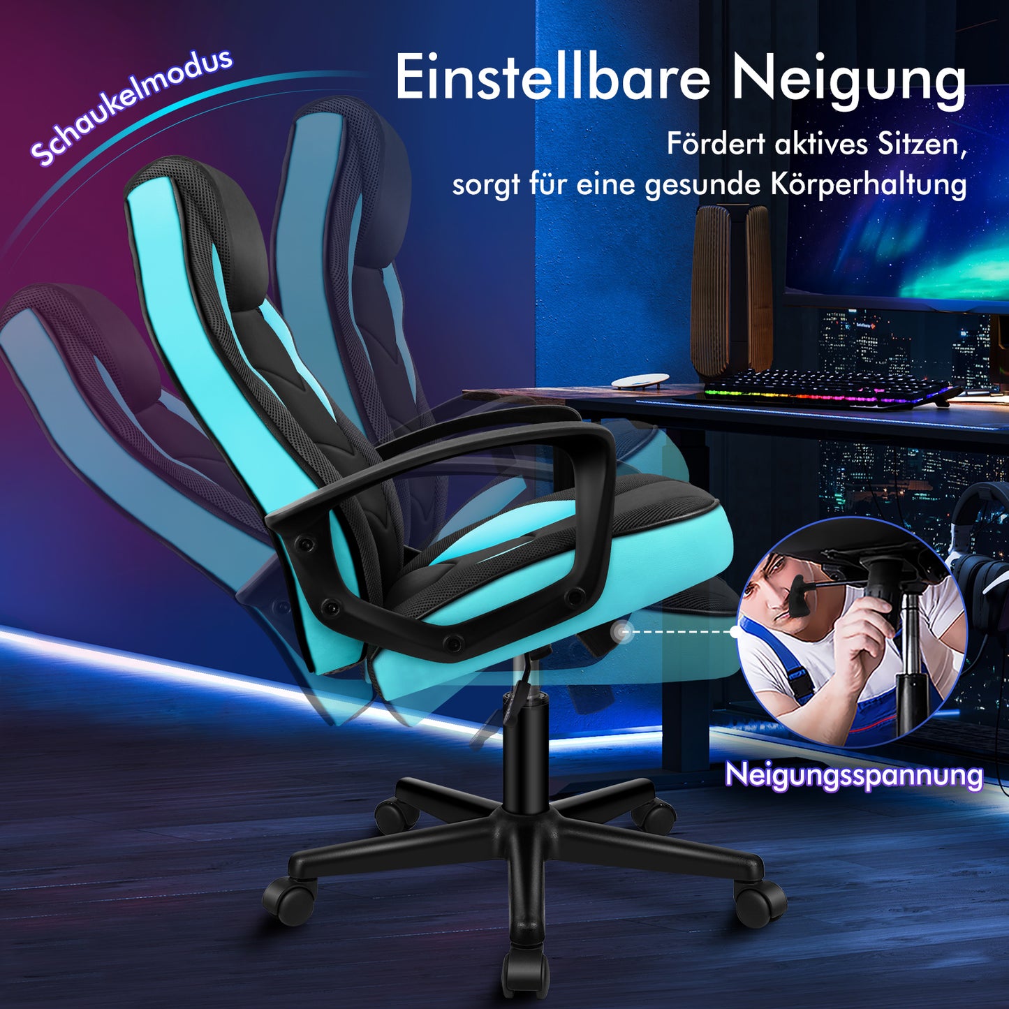 ALFORDSON Gaming Stuhl Racing Büro Ergonomisch Drehbar Exekutive Computer Cyan