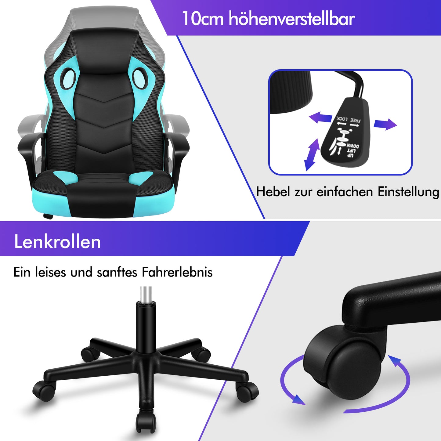 ALFORDSON Gaming Stuhl Racing Büro Ergonomisch Drehbar Exekutive Computer Cyan