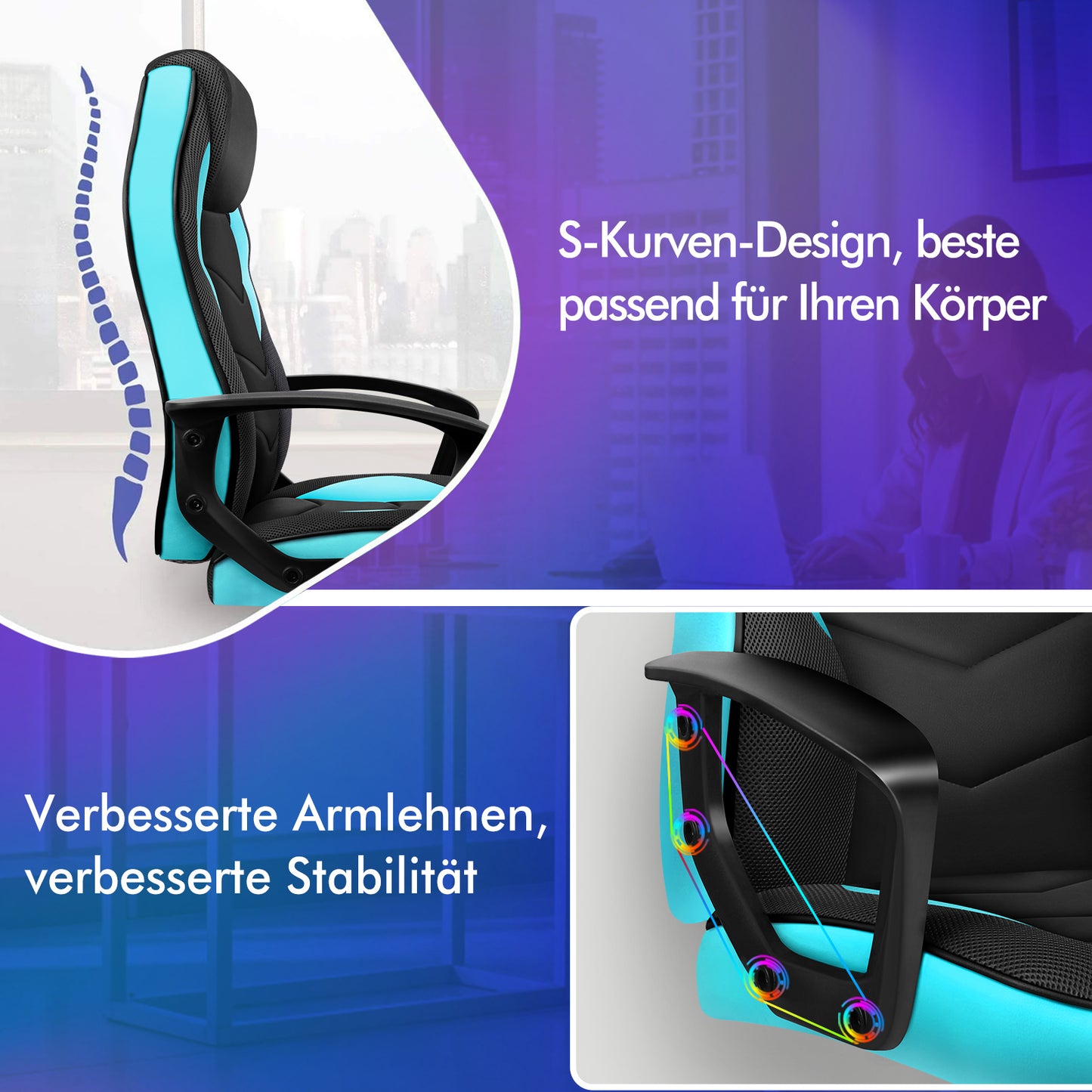 ALFORDSON Gaming Stuhl Racing Büro Ergonomisch Drehbar Exekutive Computer Cyan