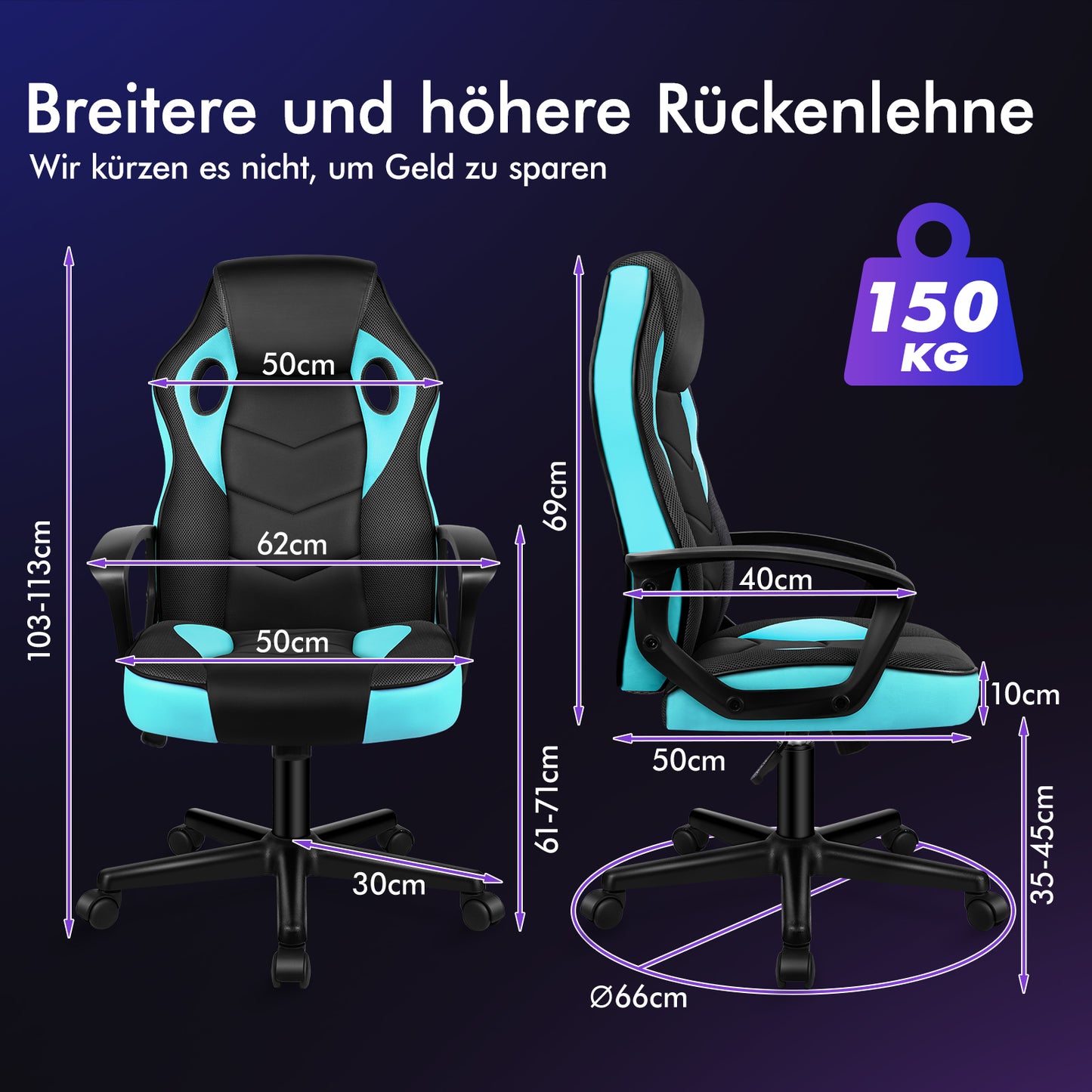 ALFORDSON Gaming Stuhl Racing Büro Ergonomisch Drehbar Exekutive Computer Cyan