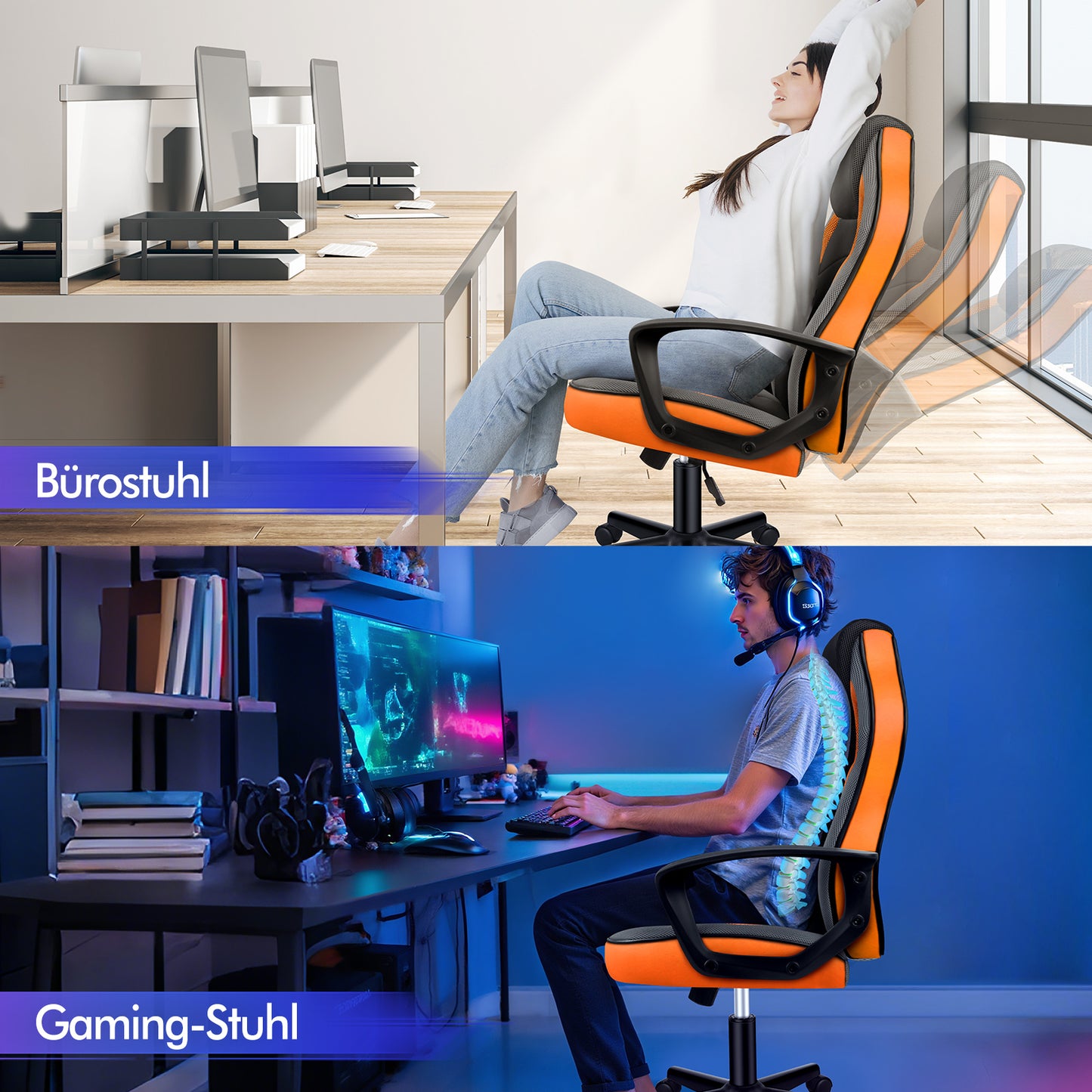 ALFORDSON Gaming Stuhl Racing Büro Ergonomisch Drehbar Exekutive Computer Orange