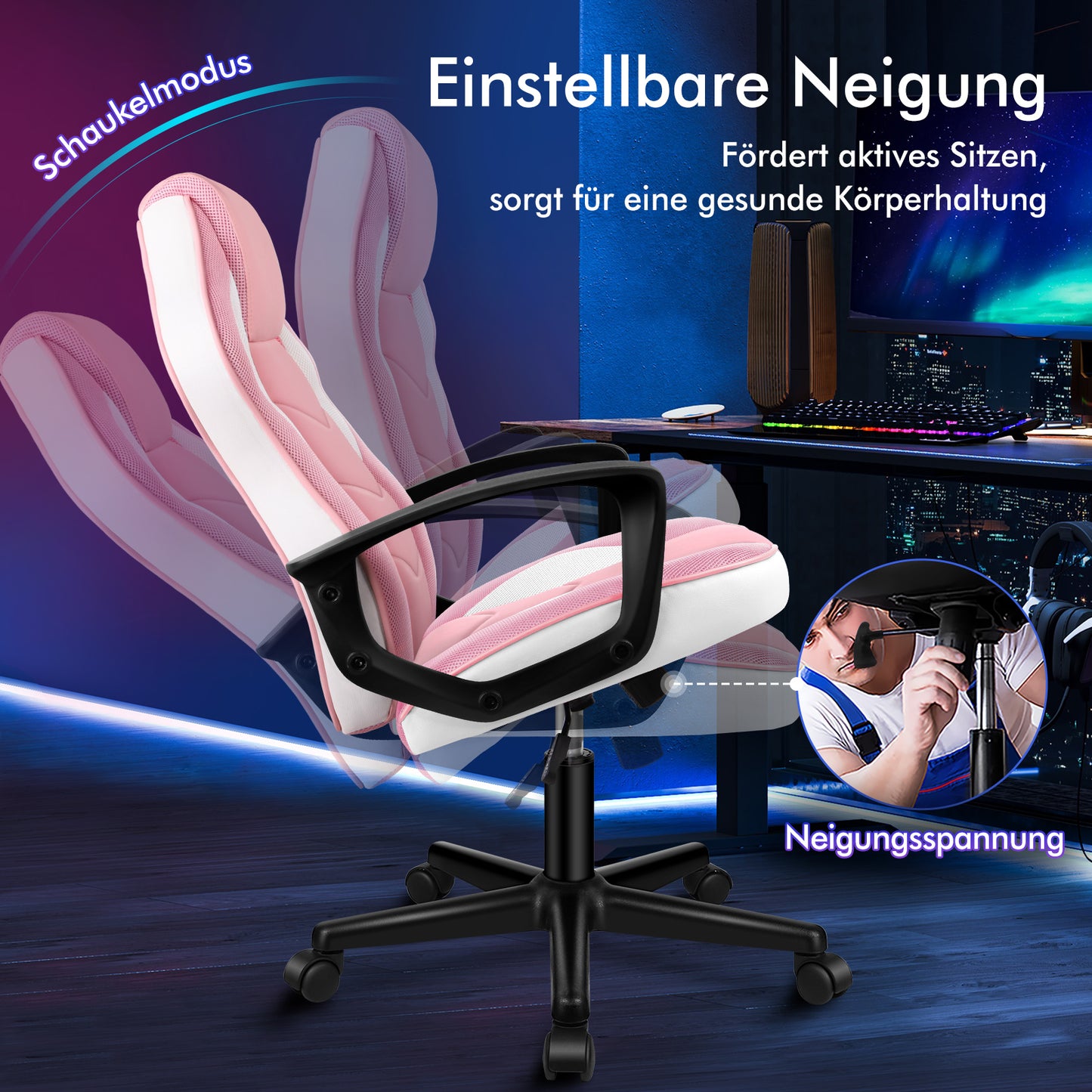 ALFORDSON Gaming Stuhl Racing Büro Ergonomisch Drehbar Exekutive Computer Rosa
