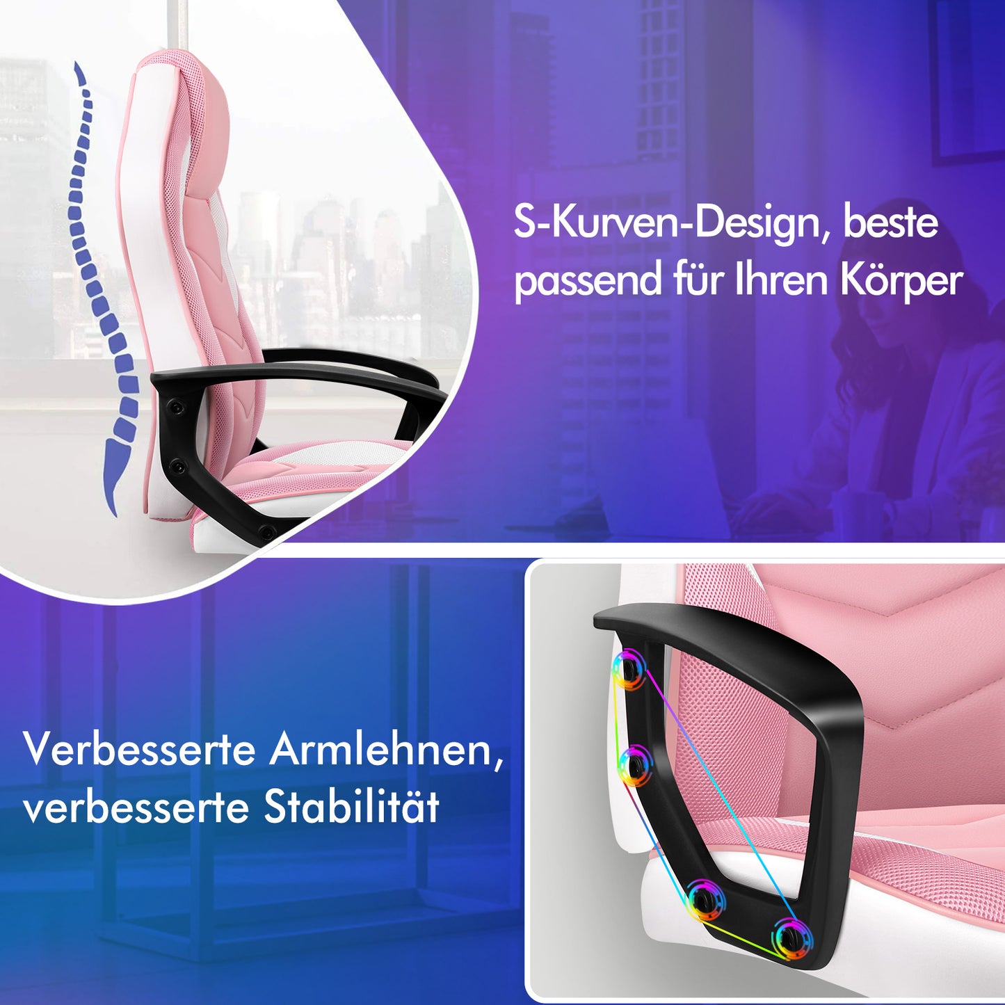 ALFORDSON Gaming Stuhl Racing Büro Ergonomisch Drehbar Exekutive Computer Rosa