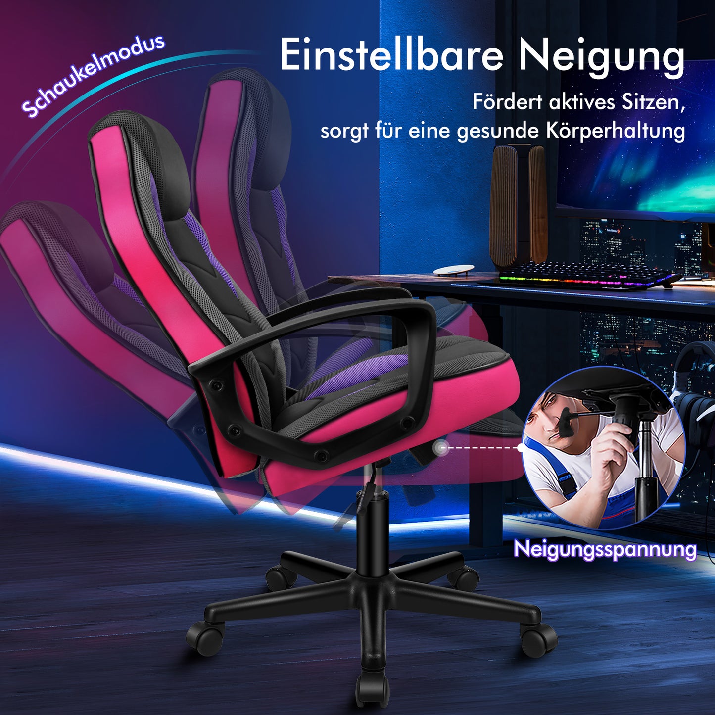 ALFORDSON Gaming Stuhl Racing Büro Ergonomisch Drehbar Exekutive Computer Lila