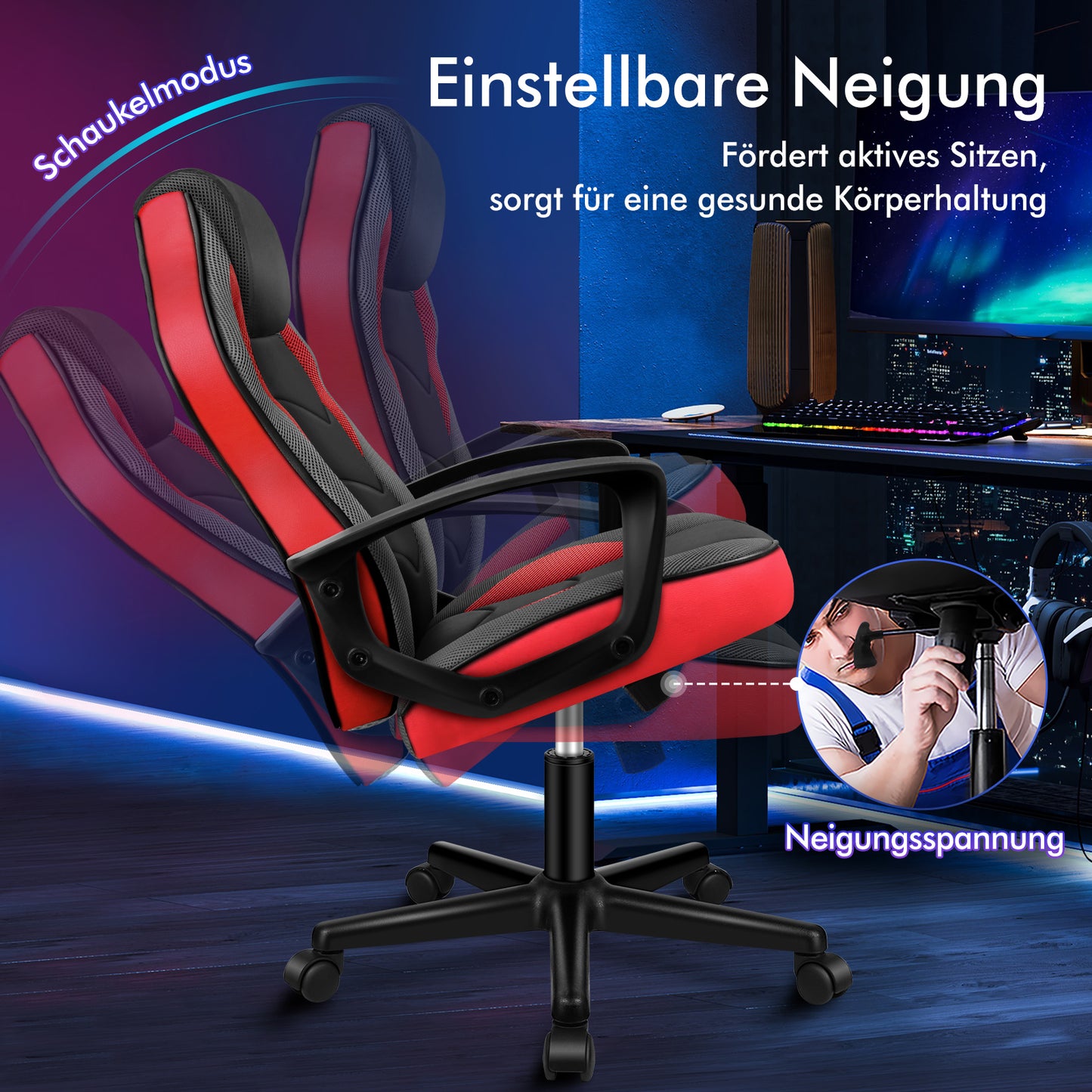 ALFORDSON Gaming Stuhl Racing Büro Ergonomisch Drehbar Exekutive Computer Rot