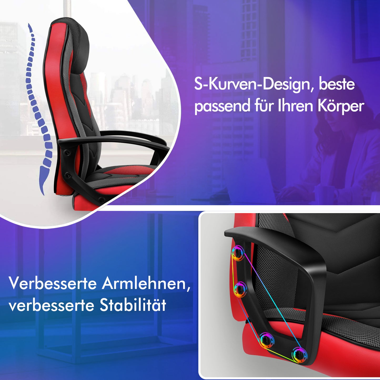 ALFORDSON Gaming Stuhl Racing Büro Ergonomisch Drehbar Exekutive Computer Rot