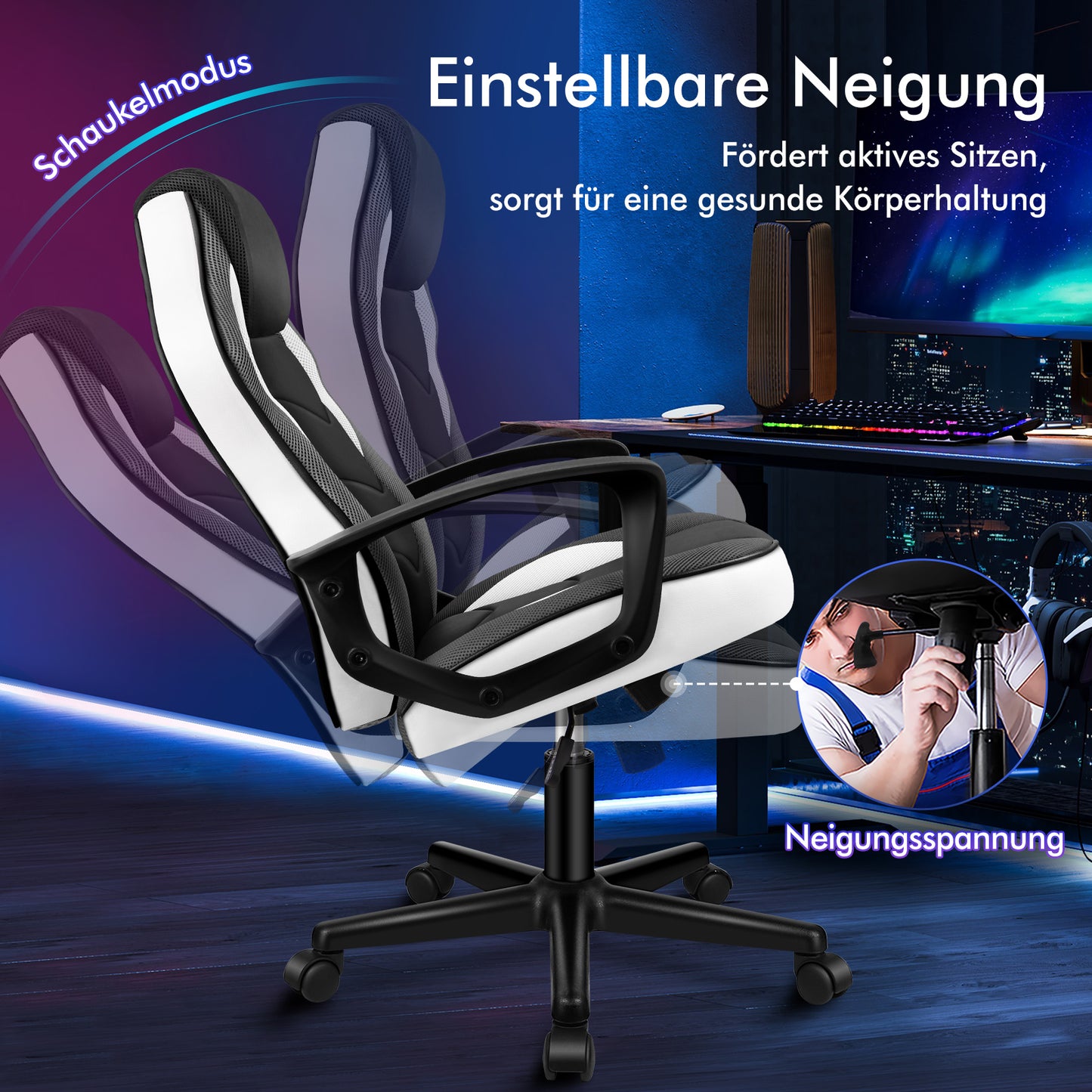 ALFORDSON Gaming Stuhl Racing Büro Ergonomisch Drehbar Exekutive Computer Weiß
