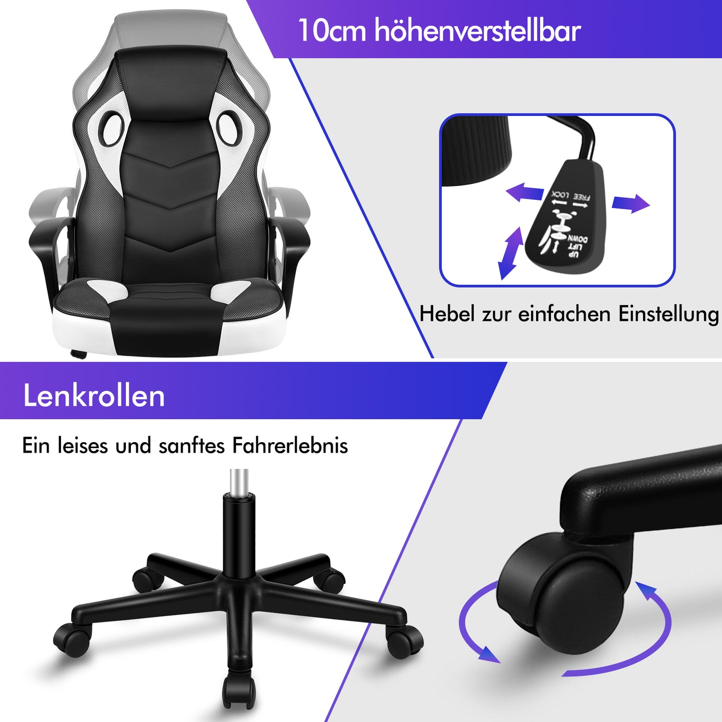 ALFORDSON Gaming Stuhl Racing Büro Ergonomisch Drehbar Exekutive Computer Weiß