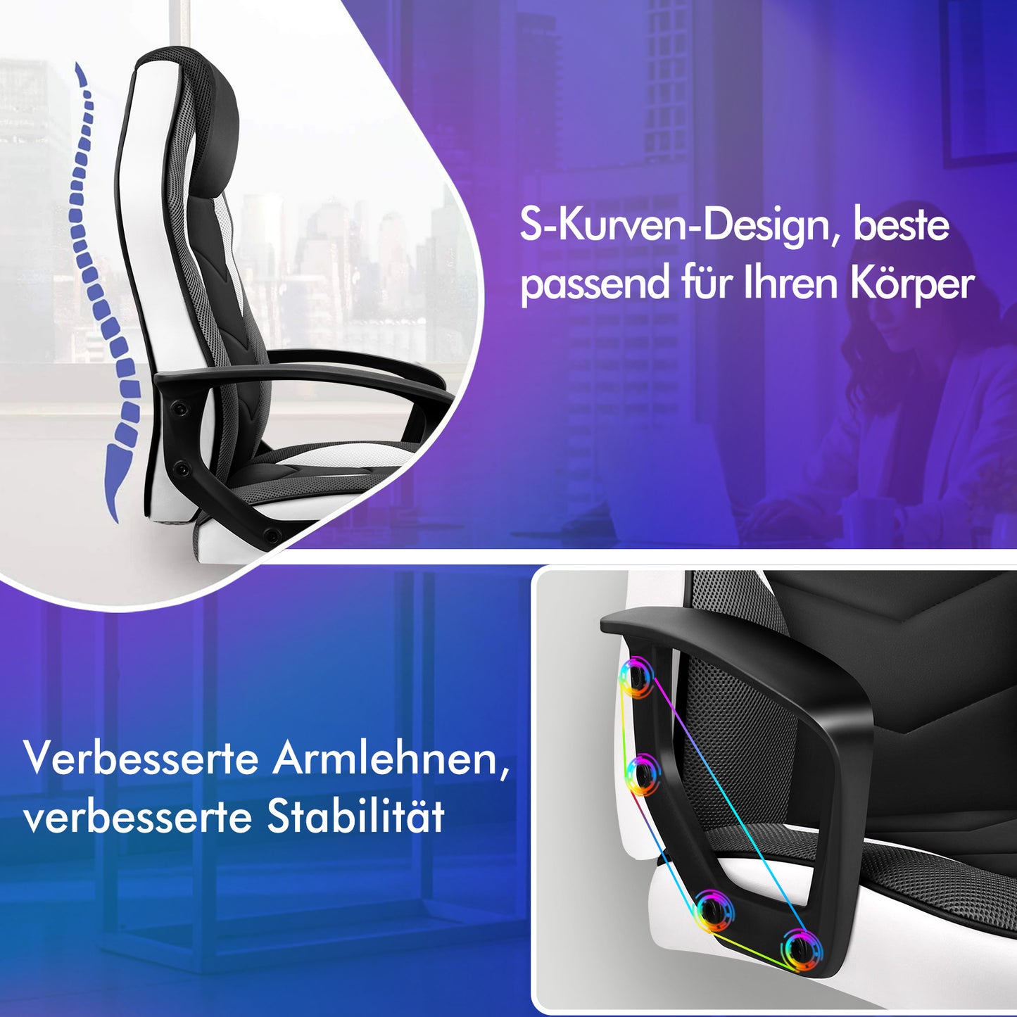 ALFORDSON Gaming Stuhl Racing Büro Ergonomisch Drehbar Exekutive Computer Weiß