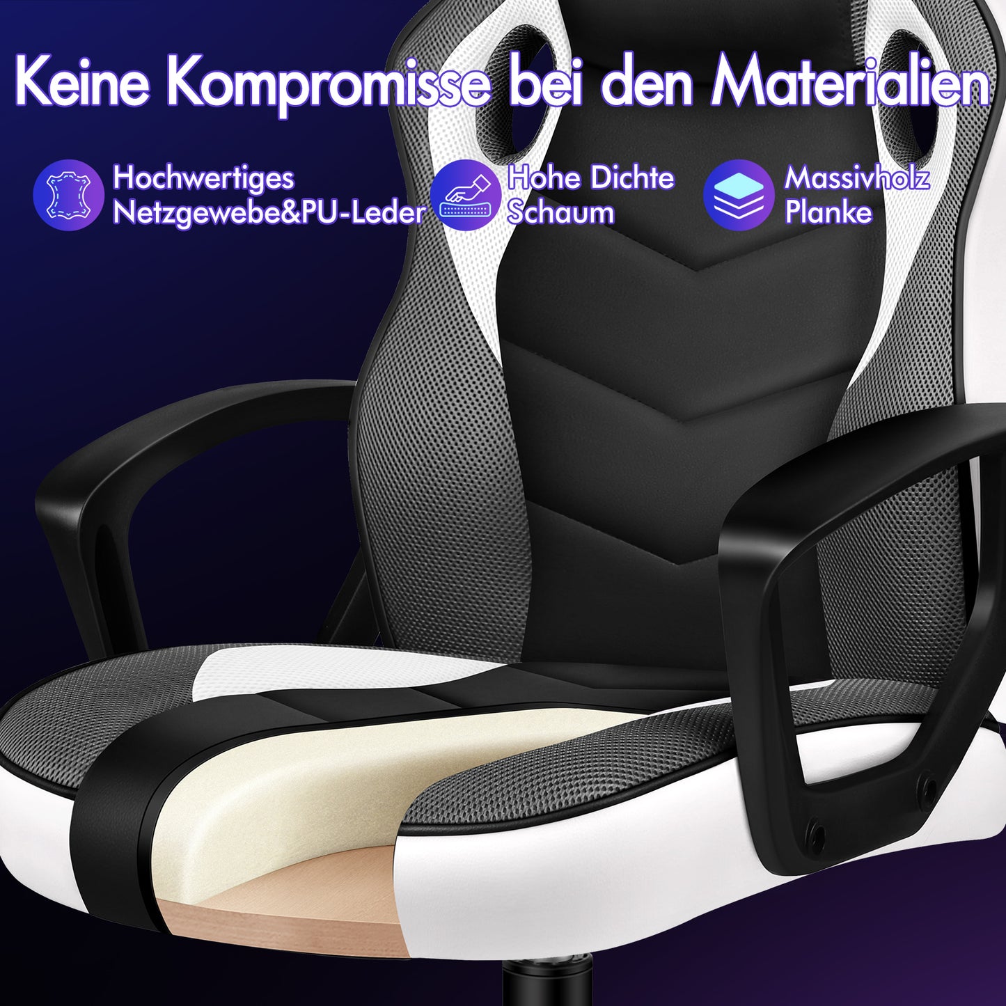 ALFORDSON Gaming Stuhl Racing Büro Ergonomisch Drehbar Exekutive Computer Weiß