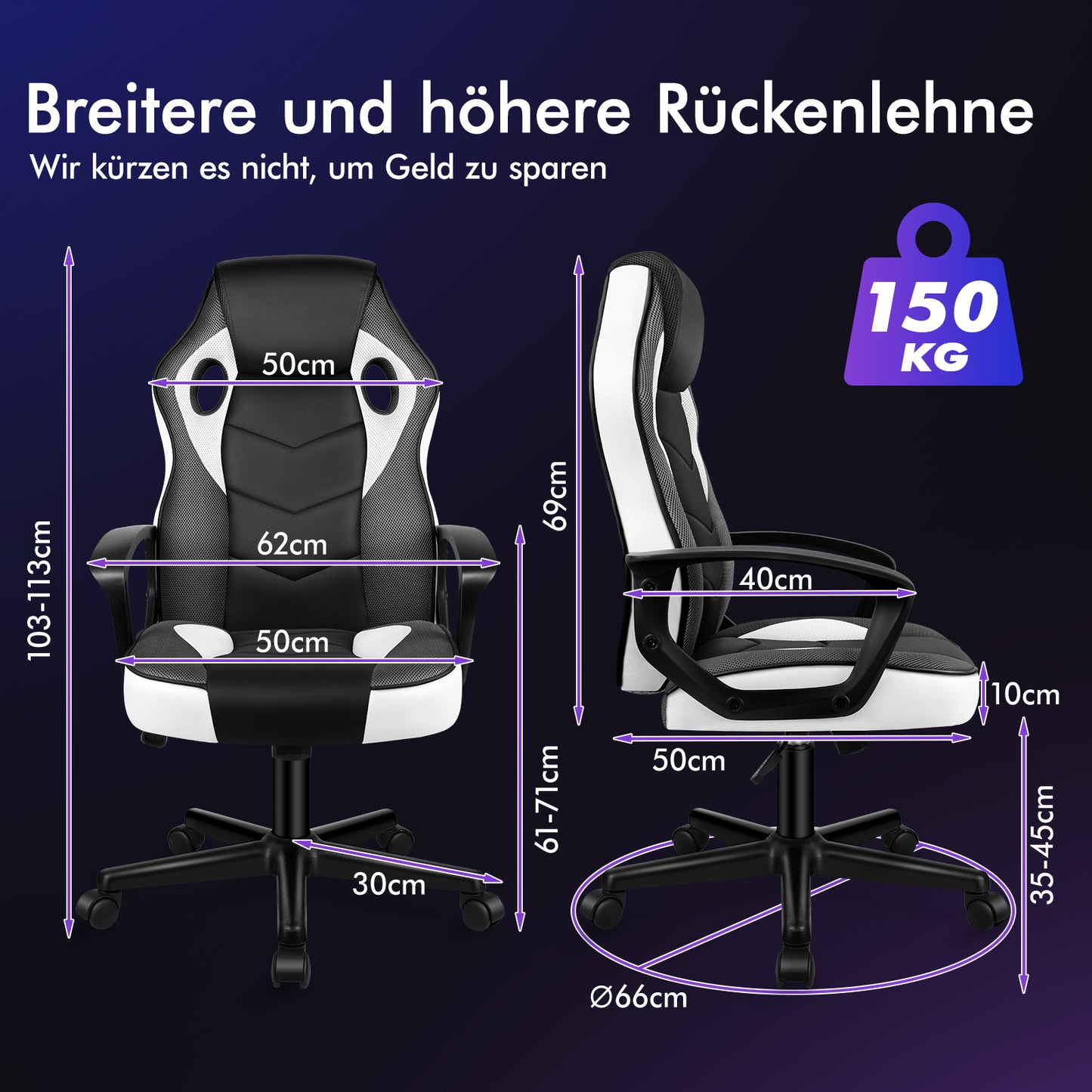 ALFORDSON Gaming Stuhl Racing Büro Ergonomisch Drehbar Exekutive Computer Weiß